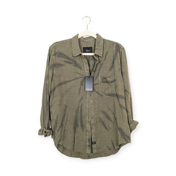 NWT Rails Olive Black Tie Dye Ingrid Raw Button Down Shirt Size M - Picture 1 of 8